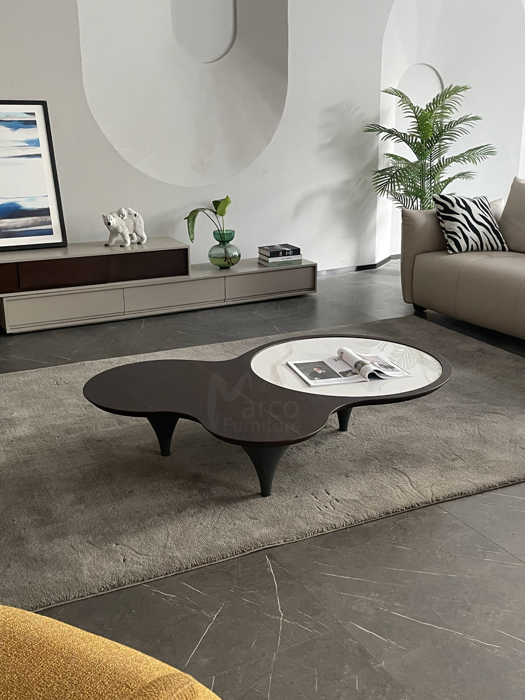 Roma 3 Legs Smoked Walnut Color with Sintered Stone Coffee Table