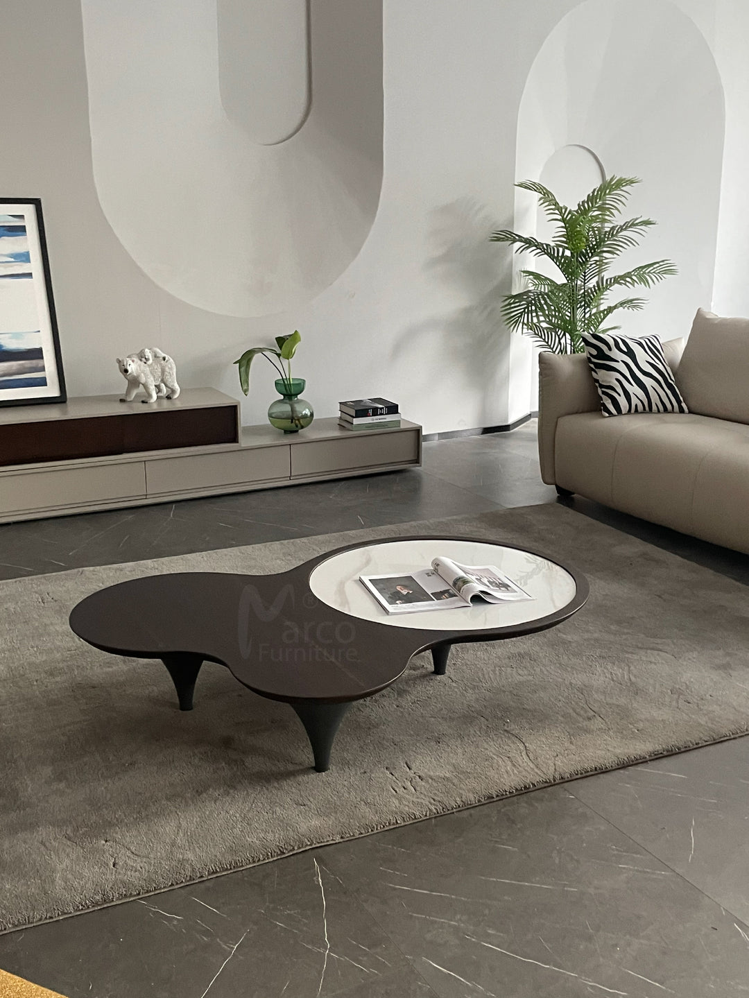 Roma 3 Legs Smoked Walnut Color with Sintered Stone Coffee Table