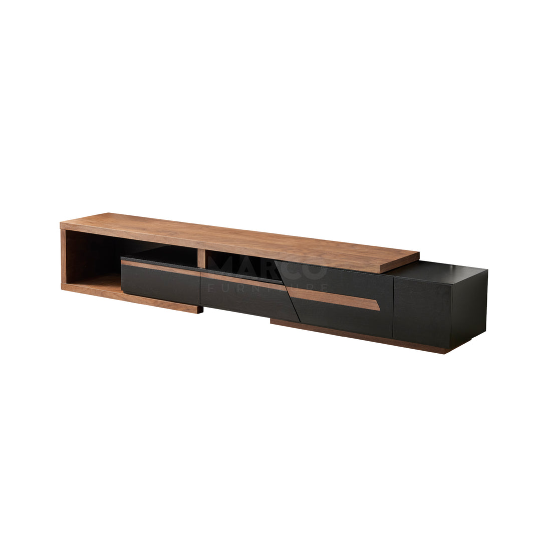 London Extendable TV Unit With Storage in Walnut and Black