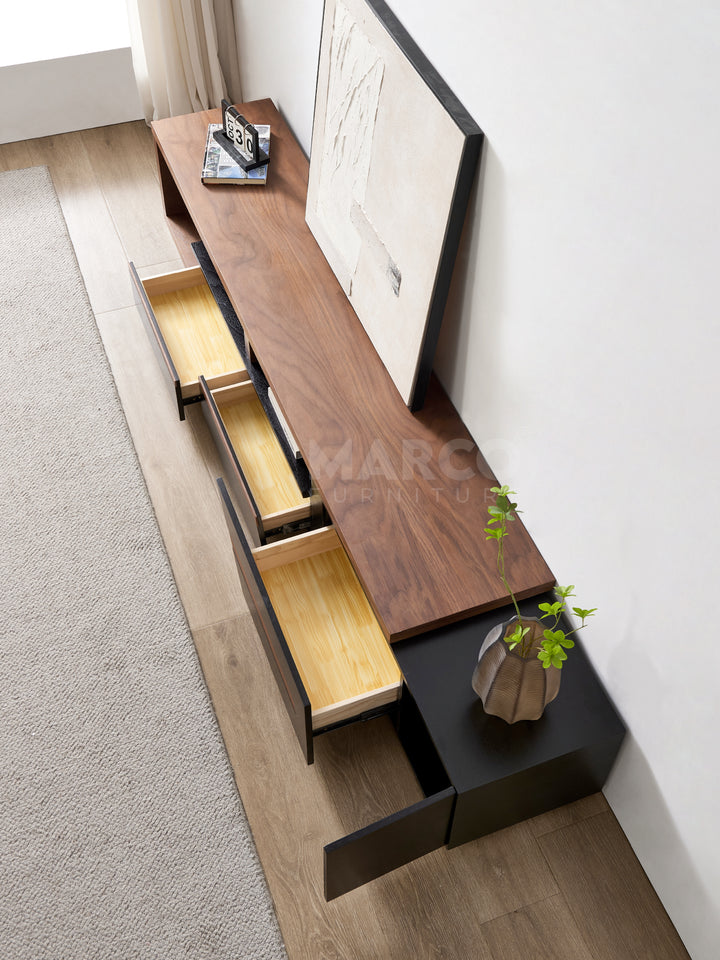 London Extendable TV Unit With Storage in Walnut and Black