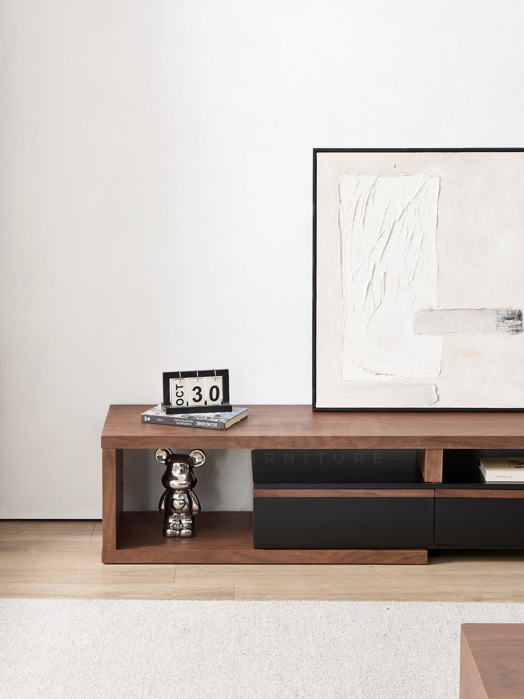 London Extendable TV Unit With Storage in Walnut and Black