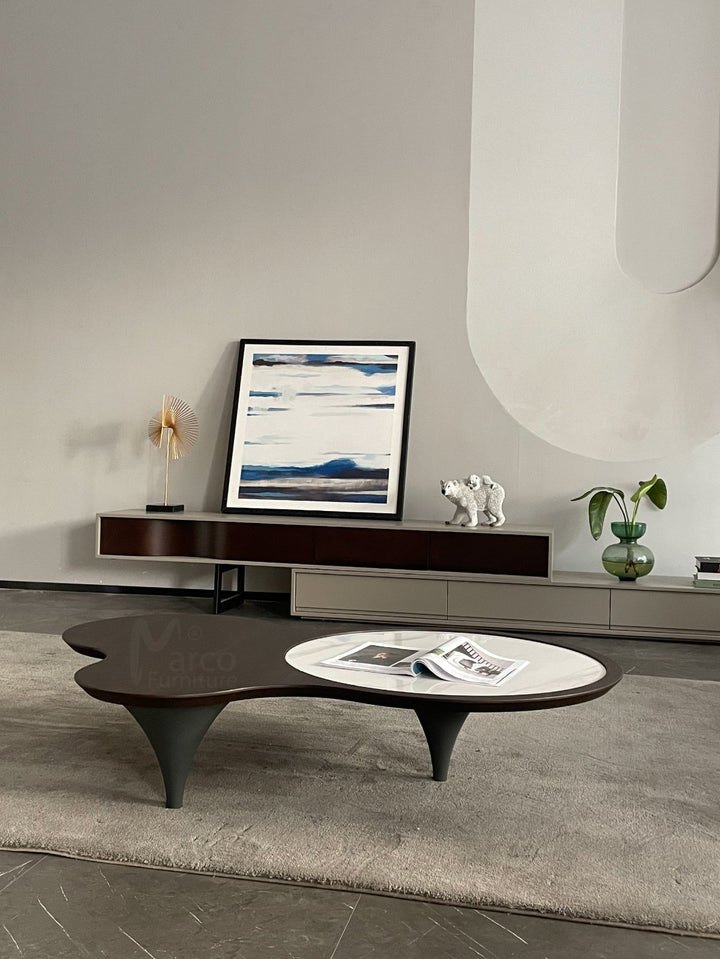 Roma 3 Legs Smoked Walnut Color with Sintered Stone Coffee Table