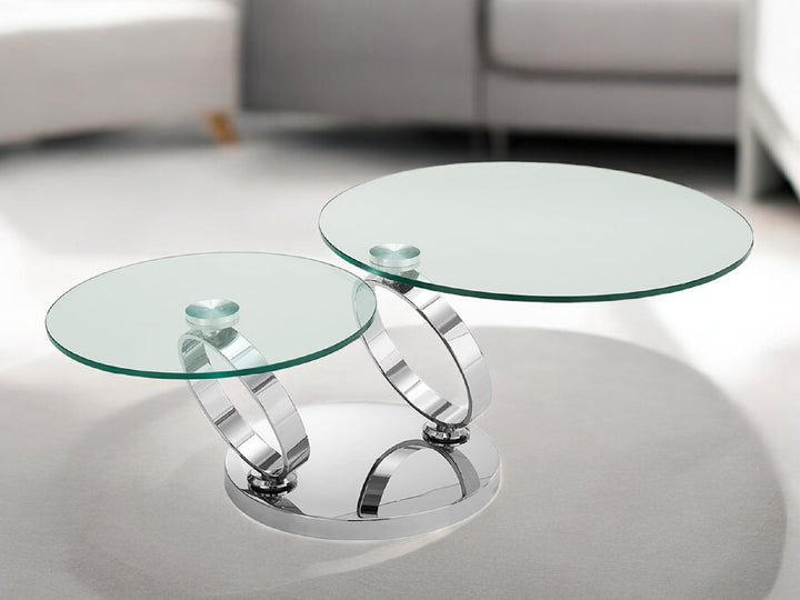 Avalanche Swivel Glass Coffee Table with Tempered Glass Top and Stainless Steel Base