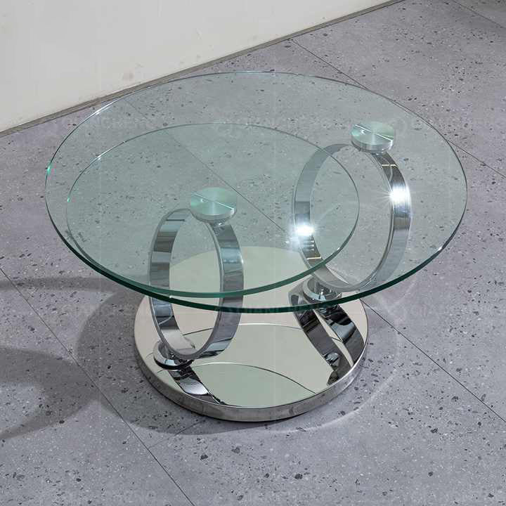 Avalanche Swivel Glass Coffee Table with Tempered Glass Top and Stainless Steel Base