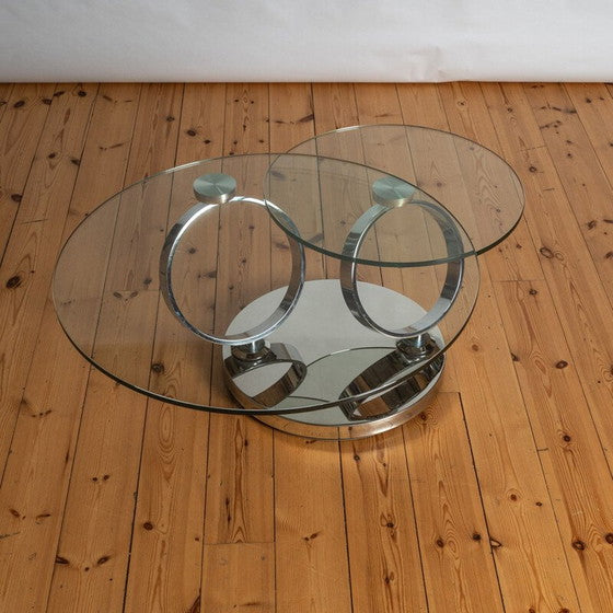 Avalanche Swivel Glass Coffee Table with Tempered Glass Top and Stainless Steel Base