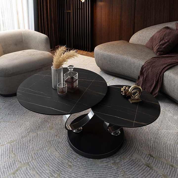 Avalanche Black Extendable Ring-Shaped Swivel Round Coffee Table with Carbon Steel Base