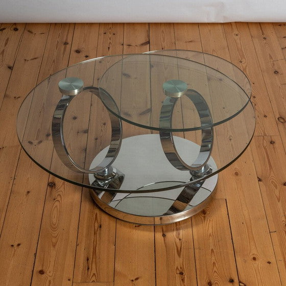 Avalanche Swivel Glass Coffee Table with Tempered Glass Top and Stainless Steel Base