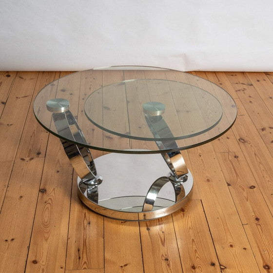 Avalanche Swivel Glass Coffee Table with Tempered Glass Top and Stainless Steel Base