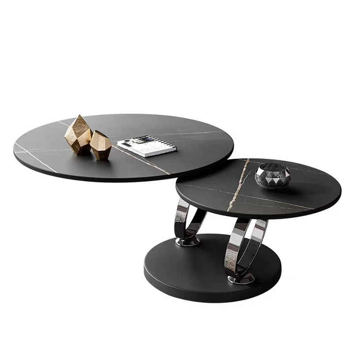 Avalanche Black Extendable Ring-Shaped Swivel Round Coffee Table with Carbon Steel Base