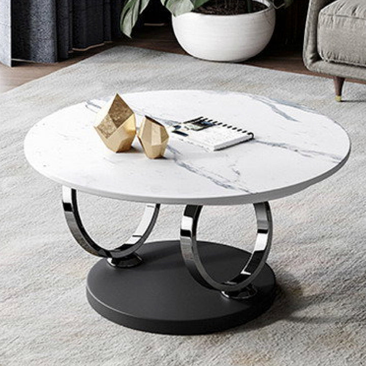 Avalanche White Extendable Ring-Shaped Round Swivel Coffee Table with Carbon Steel Base