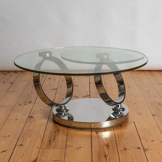 Avalanche Swivel Glass Coffee Table with Tempered Glass Top and Stainless Steel Base