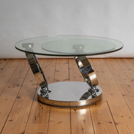 Avalanche Swivel Glass Coffee Table with Tempered Glass Top and Stainless Steel Base