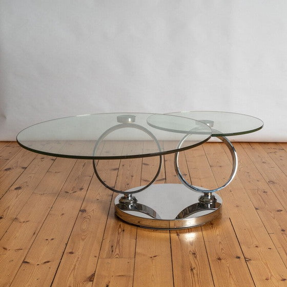 Avalanche Swivel Glass Coffee Table with Tempered Glass Top and Stainless Steel Base