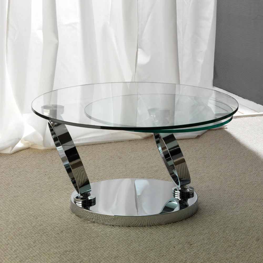 Avalanche Swivel Glass Coffee Table with Tempered Glass Top and Stainless Steel Base