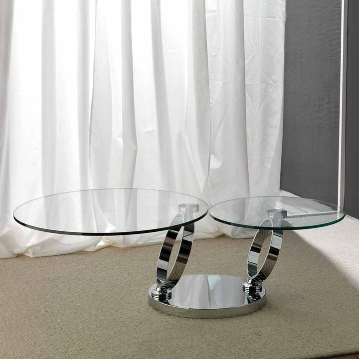 Avalanche Swivel Glass Coffee Table with Tempered Glass Top and Stainless Steel Base