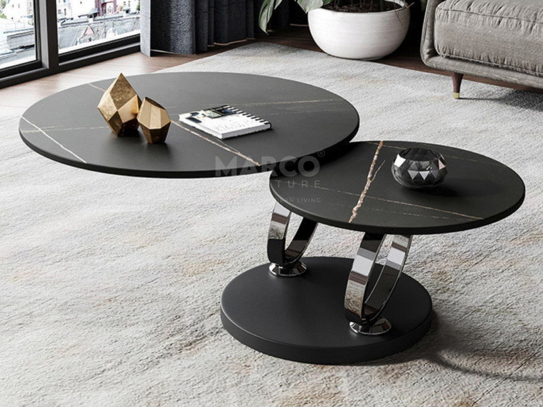 Avalanche Black Extendable Ring-Shaped Swivel Round Coffee Table with Carbon Steel Base