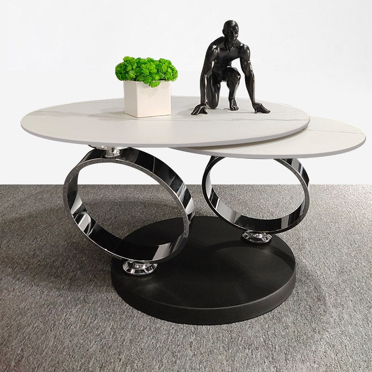 Avalanche White Extendable Ring-Shaped Round Swivel Coffee Table with Carbon Steel Base