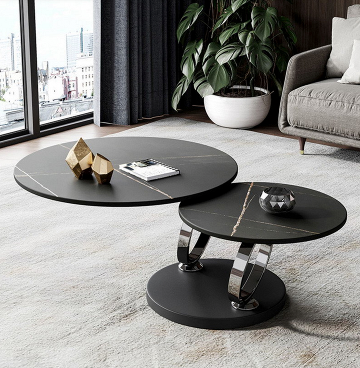 Avalanche Black Extendable Ring-Shaped Swivel Round Coffee Table with Carbon Steel Base