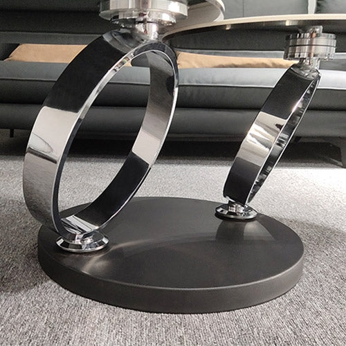 Avalanche White Extendable Ring-Shaped Round Swivel Coffee Table with Carbon Steel Base