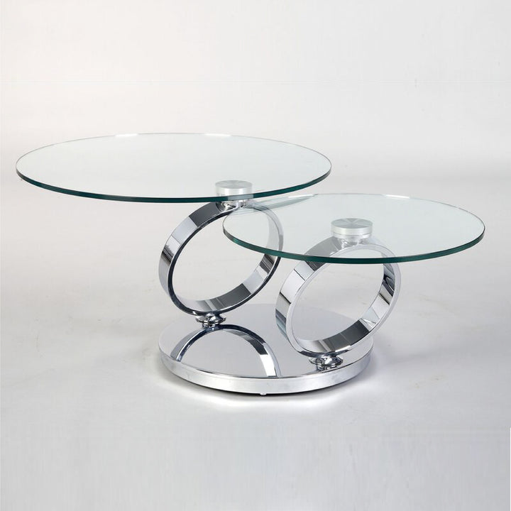 Avalanche Swivel Glass Coffee Table with Tempered Glass Top and Stainless Steel Base