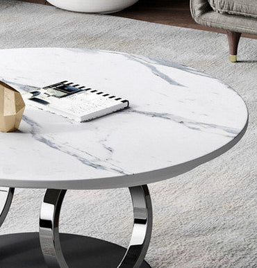 Avalanche White Extendable Ring-Shaped Round Swivel Coffee Table with Carbon Steel Base