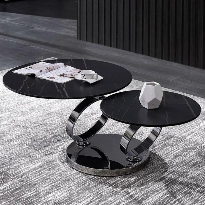 Avalanche Black Extendable Ring-Shaped Swivel Round Coffee Table with Carbon Steel Base