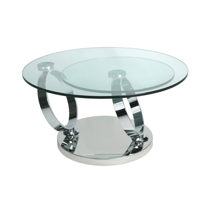 Avalanche Swivel Glass Coffee Table with Tempered Glass Top and Stainless Steel Base