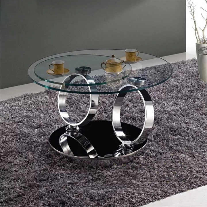 Avalanche Swivel Glass Coffee Table with Tempered Glass Top and Stainless Steel Base