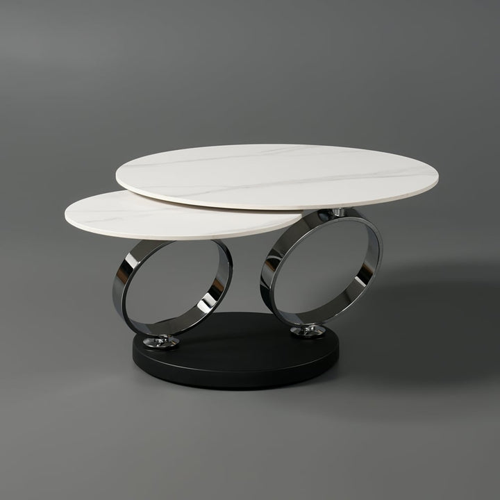 Avalanche White Extendable Ring-Shaped Round Swivel Coffee Table with Carbon Steel Base