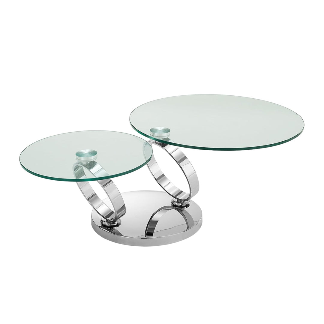 Avalanche Swivel Glass Coffee Table with Tempered Glass Top and Stainless Steel Base