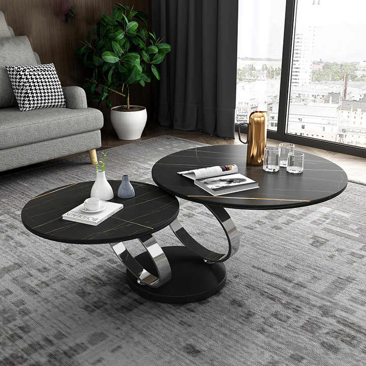 Avalanche Black Extendable Ring-Shaped Swivel Round Coffee Table with Carbon Steel Base