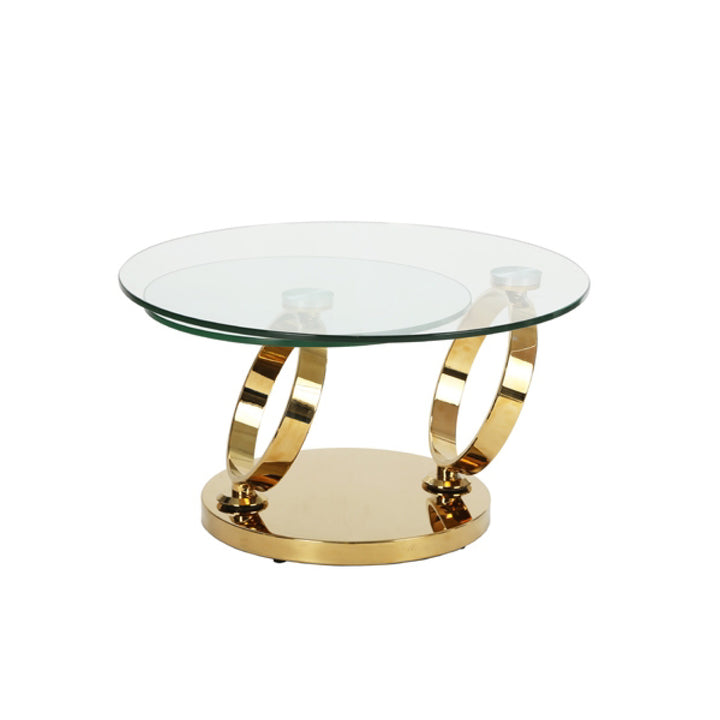 Avalanche Glass Swivel Coffee Table Glass Top and Stainless Steel Gold Base