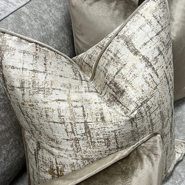 Beige Brushstroke Textured Feather FiIled Cushions