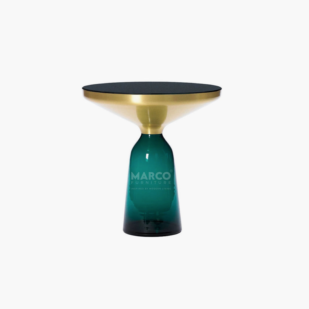 Bell Round Glass Coffee Table GREEN with Hand-blown glass base (Single Table 75 cm)