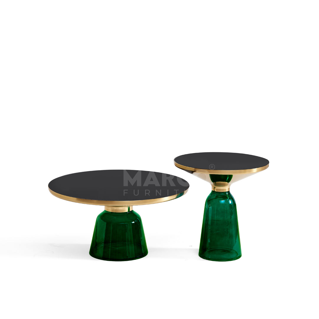 Bell Round Glass Coffee Table GREEN with Hand-blown glass base (Single Table 75 cm)