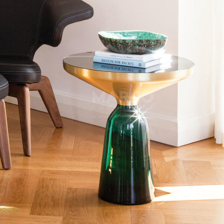 Bell Round Glass Coffee Table GREEN with Hand-blown glass base (Single Table 75 cm)