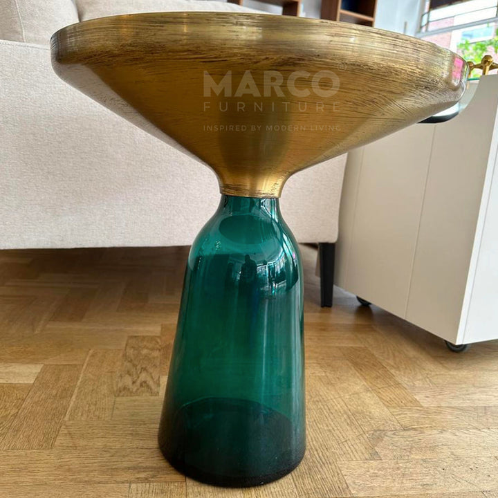 Bell Round Glass Coffee Table GREEN with Hand-blown glass base (Single Table 75 cm)