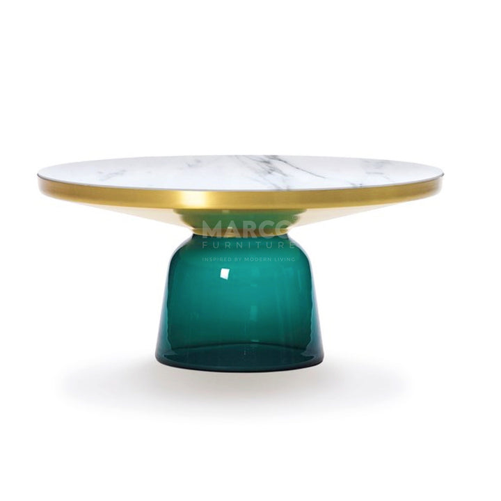 Bell Round Glass Coffee Table GREEN with Hand-blown glass base (Single Table 75 cm)