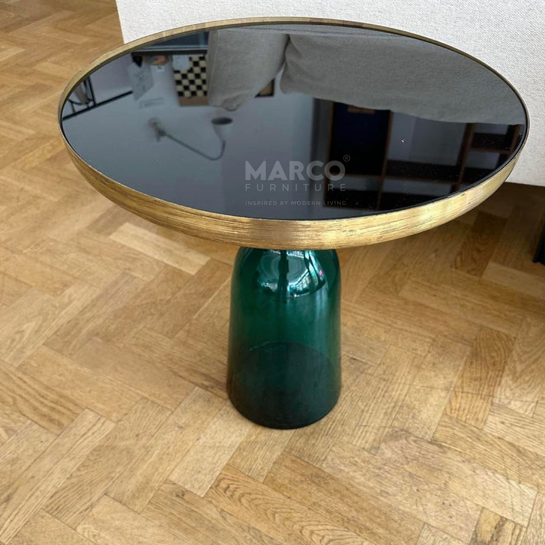 Bell Round Glass Coffee Table GREEN with Hand-blown glass base (Single Table 75 cm)