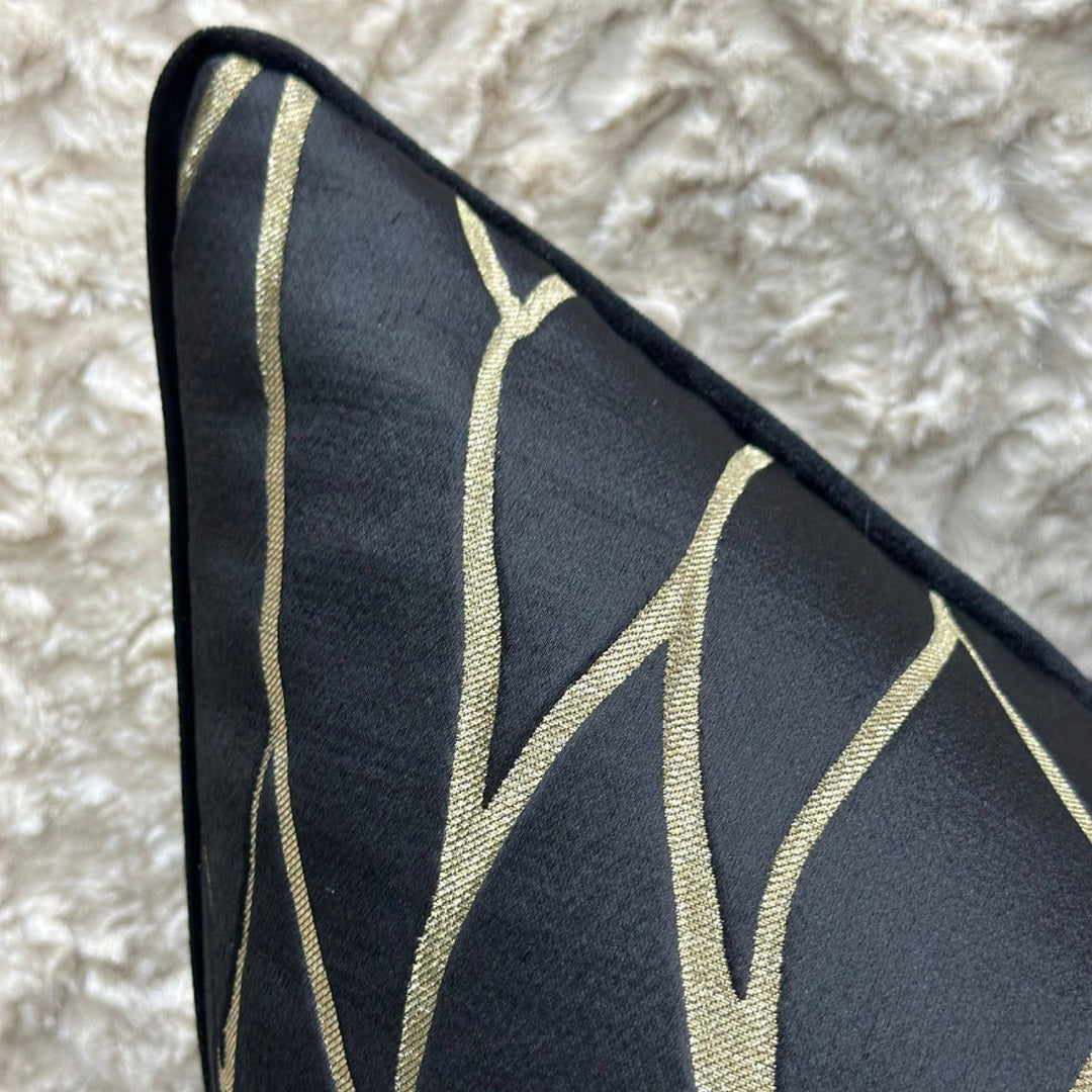 Black & Gold Geometric Pattern Feather-Filled Cushion