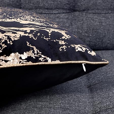 Black & Gold Luxe Designer Feather-Filled Cushion