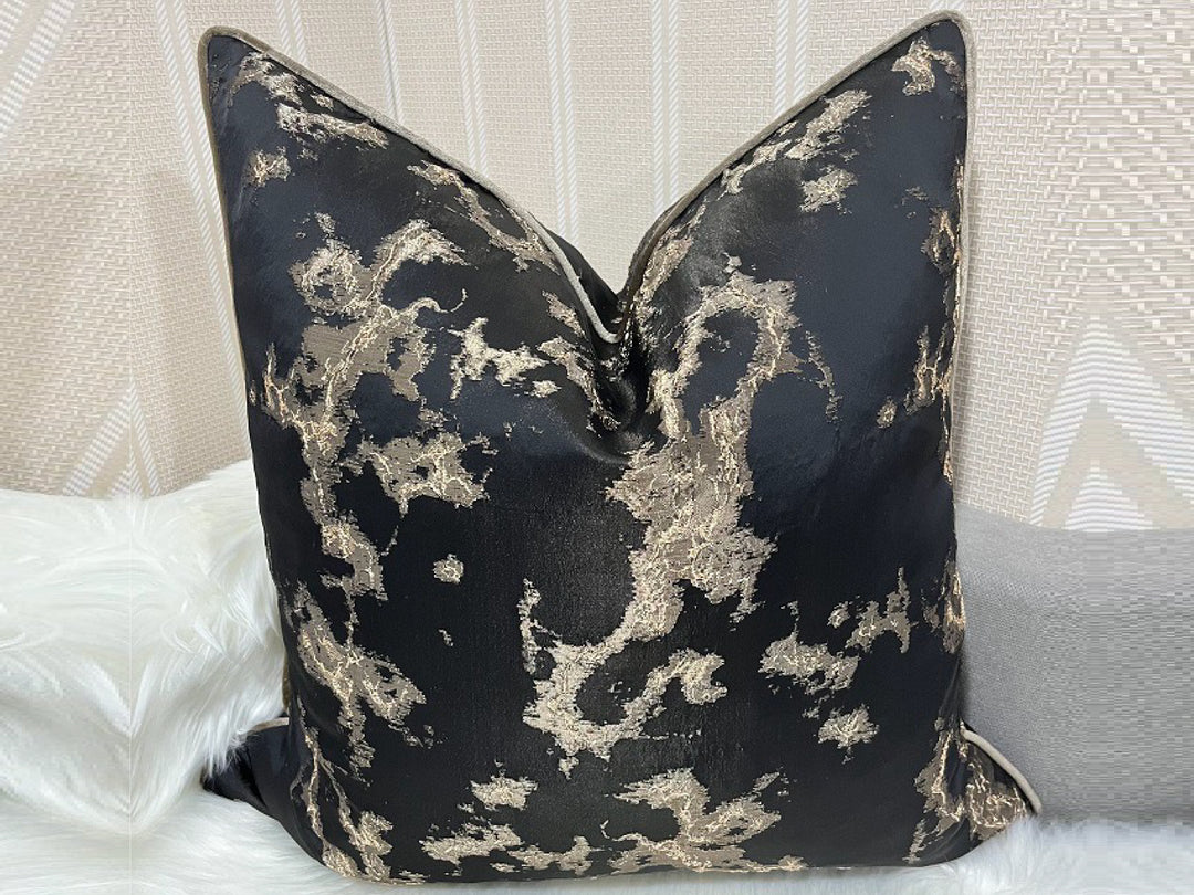 Black & Gold Luxe Designer Feather-Filled Cushion