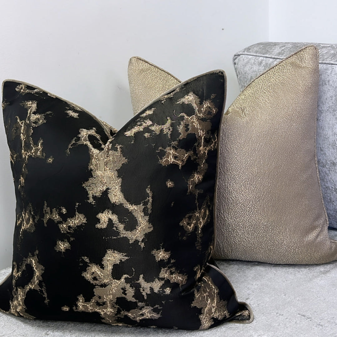 Black & Gold Luxe Designer Feather-Filled Cushion