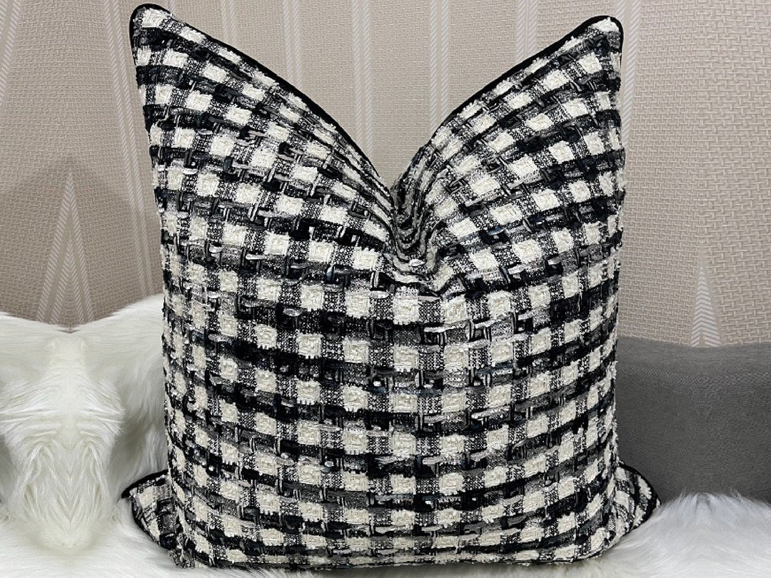 Black & White Patterned Feather-Filled Cushion