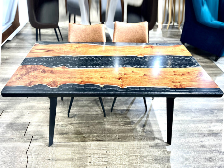 Black Epoxy Resin Dining Table with US Walnut