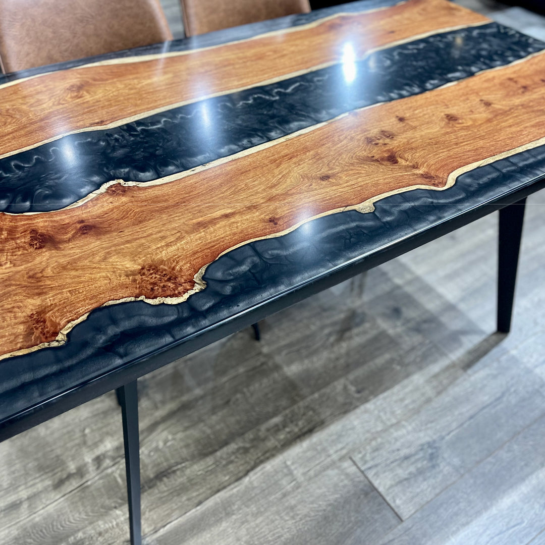 Black Epoxy Resin Dining Table with US Walnut