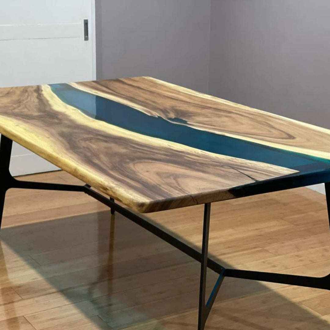 Black Epoxy Resin Dining Table with US Walnut