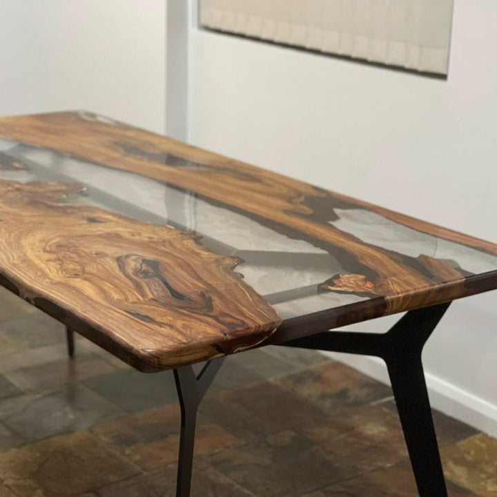 Black Epoxy Resin Dining Table with US Walnut