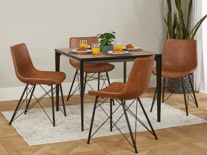 Bruno Designer Dining Room Chair (Tan) with High-Grade PU Leather Seats and Metal Legs