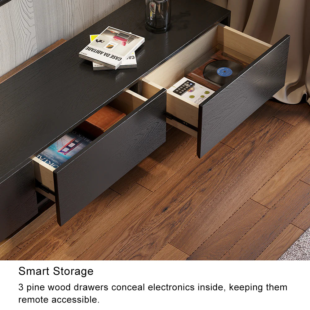 Casper Extendable Modern TV Stand with Three Solid Wood Drawers